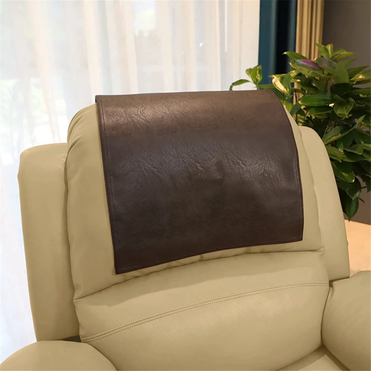 Non-Slip Faux Leather Headrest Protector for Recliner Chair,Headrest Cover for Furniture Slipcovers Cover Coffee Color