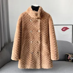 Lady Girl Sheep Shearling Warm Coats Female Women Lamb Wool Fur Thick Jacket Winter Overcoat JT3287