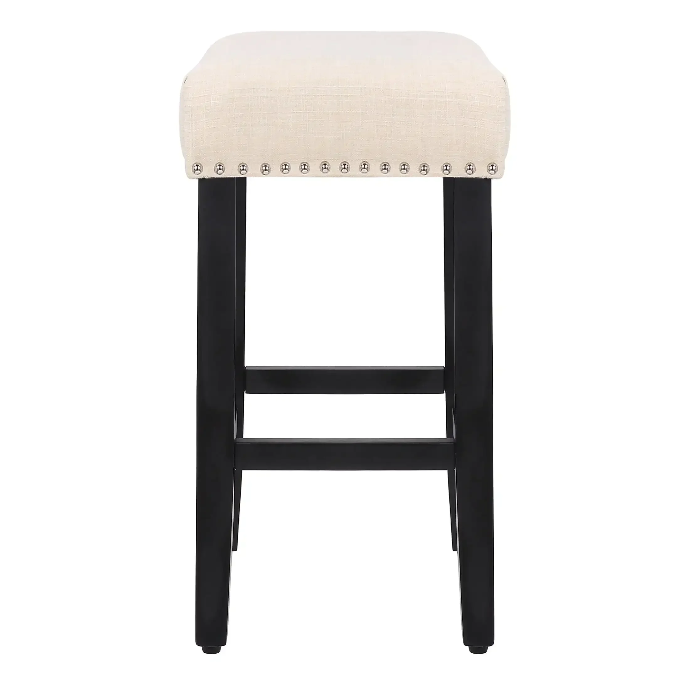 Banqueta de balcão de 24 polegadas para ilha, cozinha, jantar, bar, com perna de madeira maciça, bege