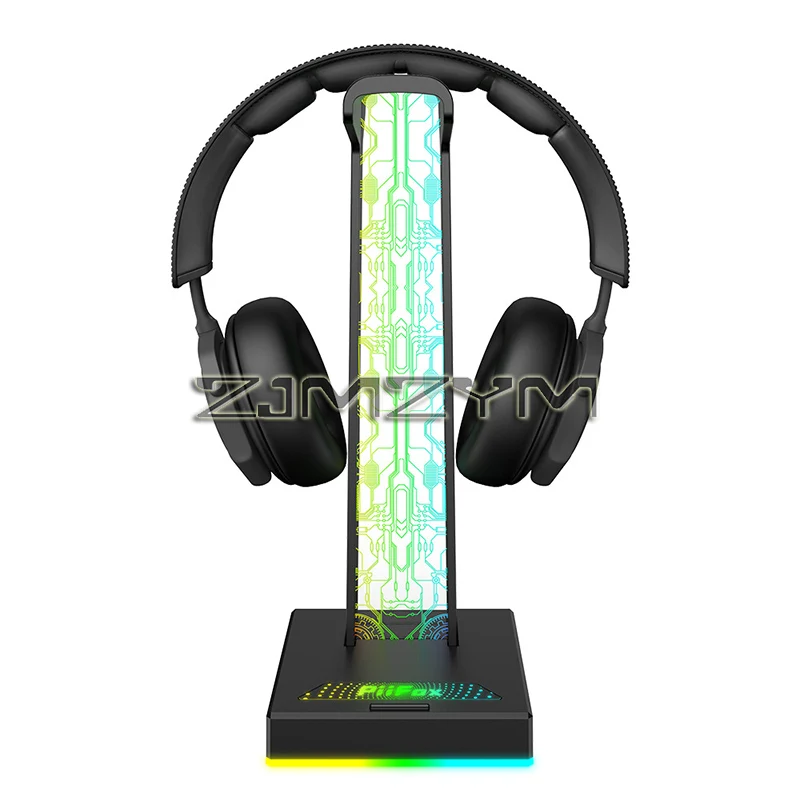 RGB Gaming Headphone Stand Dual USB Port 3.5mm Audio Port 10 Lighting Effects Desktop Gaming Headset Holder Hanger for Gamer PC
