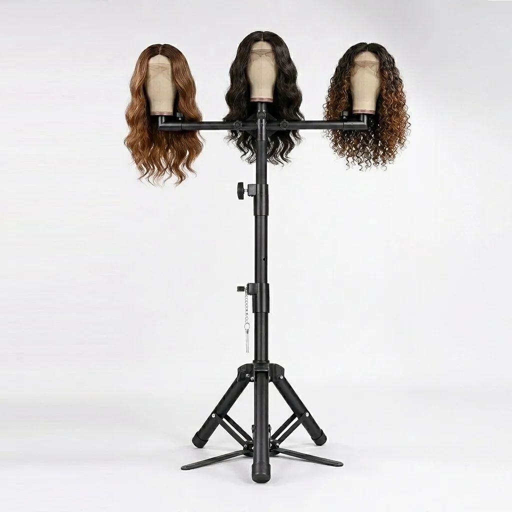 

3 Arms Adjustable Height 50inch Heavy Duty Wig Stand Tripod with Carrying Bag for Hairdressing Training