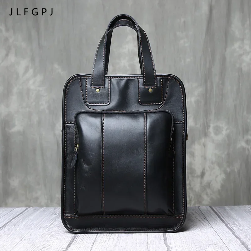 New Vintage Genuine Leather Vertical Handbag Men's Top Layer Cowhide Large Capacity Cross-body Business Leisure Computer Bag