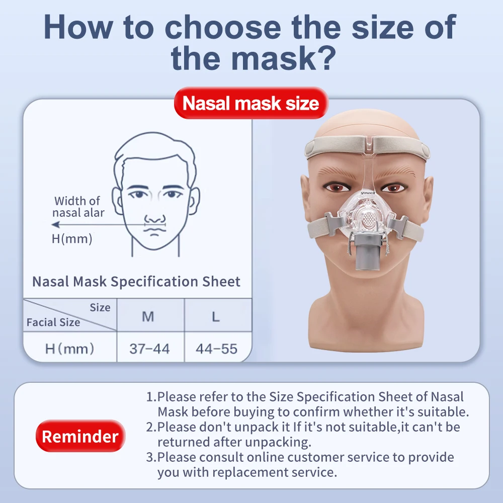 YUWELL Nasenmaske CPAP-Maske mit Kopfband und Silikon-Gelkissen für Auto-CPAP-Geräte, Schlafapnoe-Nasenmaske, Anti-Schnarch-Maske – Detail 13