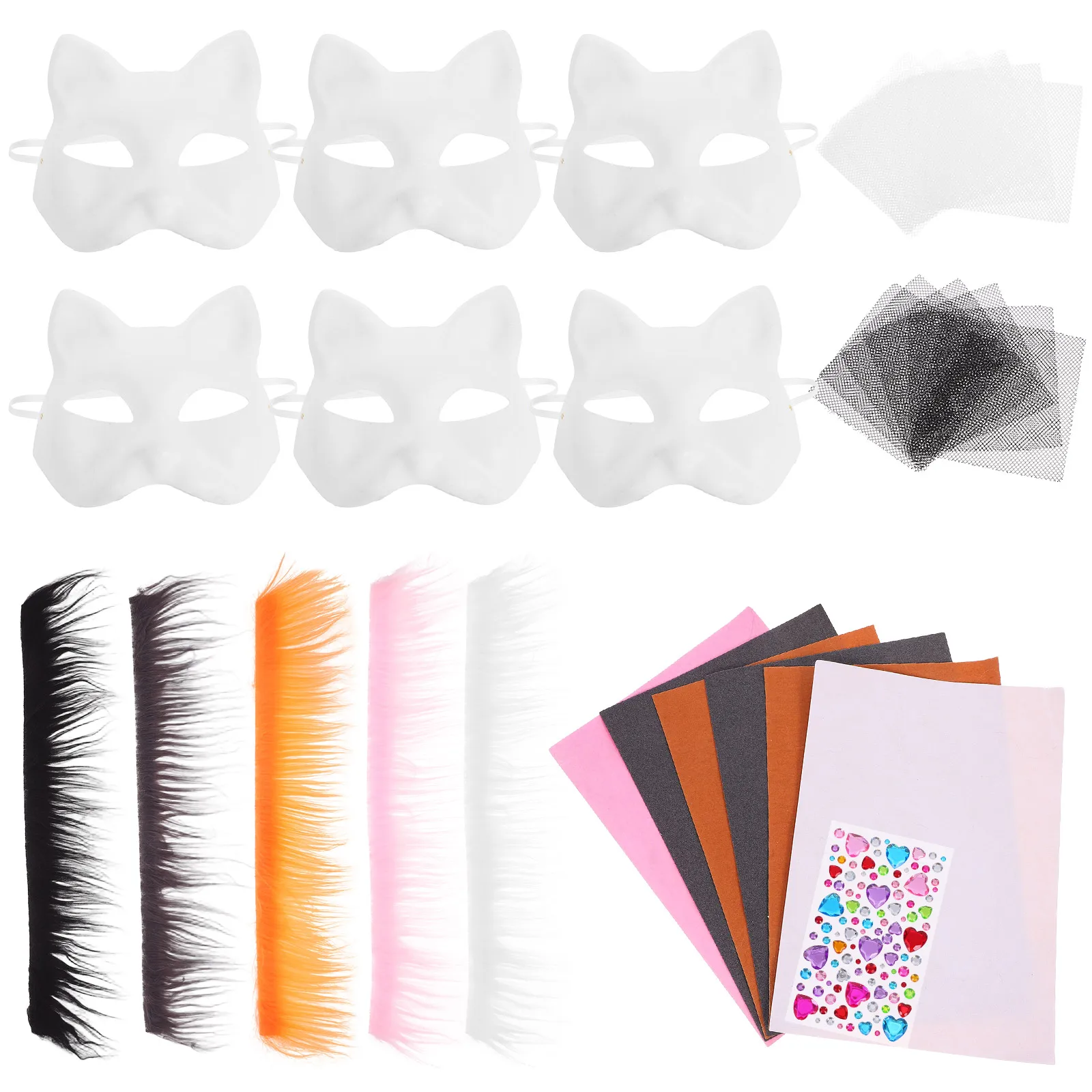 

DIY Cat Mask Set Unpainted Paper Animal Face Base Craft Kit Masquerade Party Cosplay Decor Accessories Orange Supply Half Face