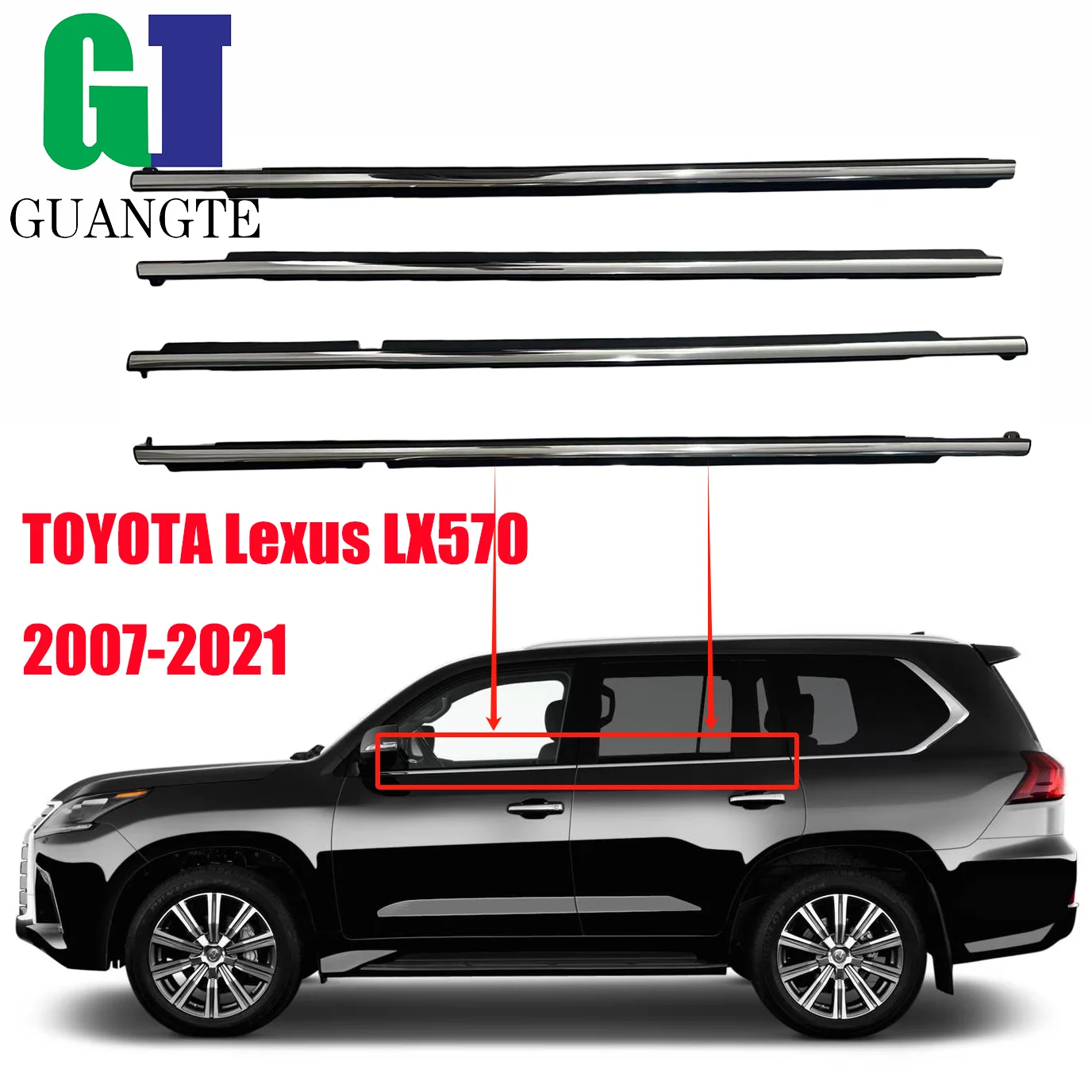 

4PCS Car TOYOTA Chrome Lexus LX570 2007-2021 75712-60090 Window Weatherstrip Moulding Trim Seal Belt Outer Window Glass Seal