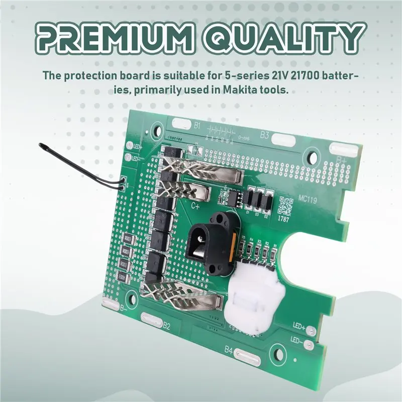 B76B Battery Protection Board for 5S 21V 21700 Li- Battery, BMS with Overcharge Protection Circuit Board, Green