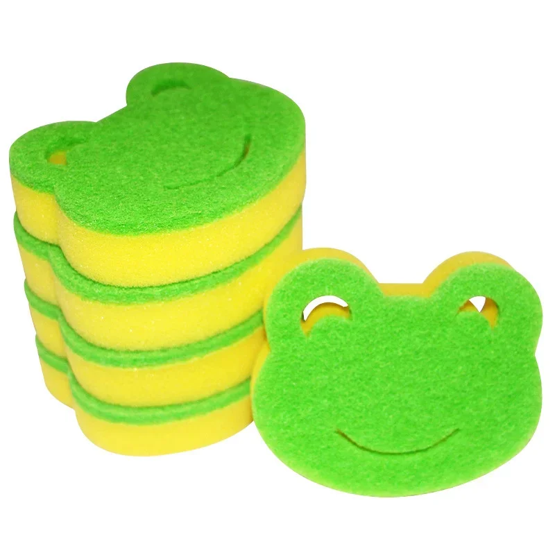 6Pcs Dishwashing Sponge Brush Frog Shape Creativity Soft Powerful Scouring Kitchenware Cleaner Bathroom Household Cleaning Tools
