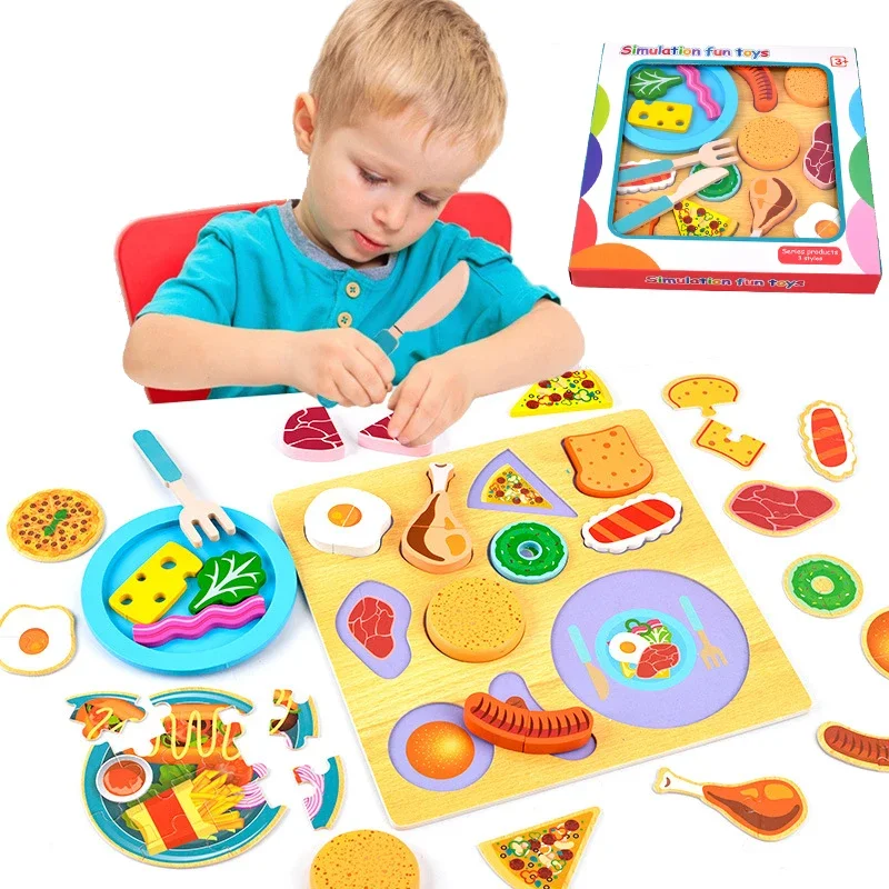Fruit Wooden Toys For Girl Vegetable Simulation Food Puzzle Board Game  Pretend Play Kitchen Toys Montessori Educational