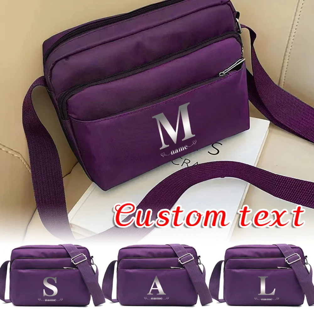 Customized Name Portable Multi-layer Travel Leisure Simple Storage Bag Single Shoulder Crossbody Bag Silver Letter Pattern