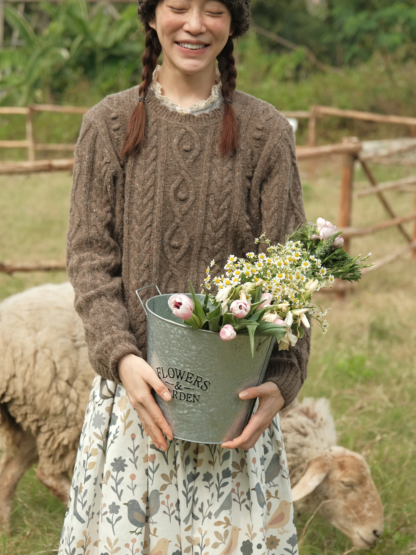 

Annie's Sweater Hand Knitted Alpaca Wool Twist Brown Clay Autumn Winter Women's Long Sve Warm round Ne Sweater MintCheese