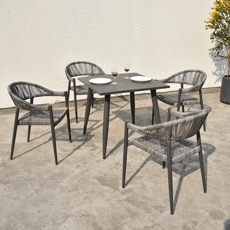 

/Outdoor Furniture Restaurant Braided Rope Dining Chair Metal Dining Table Waterproof Sunscreen Rattan Aluminum Alloy Tableware