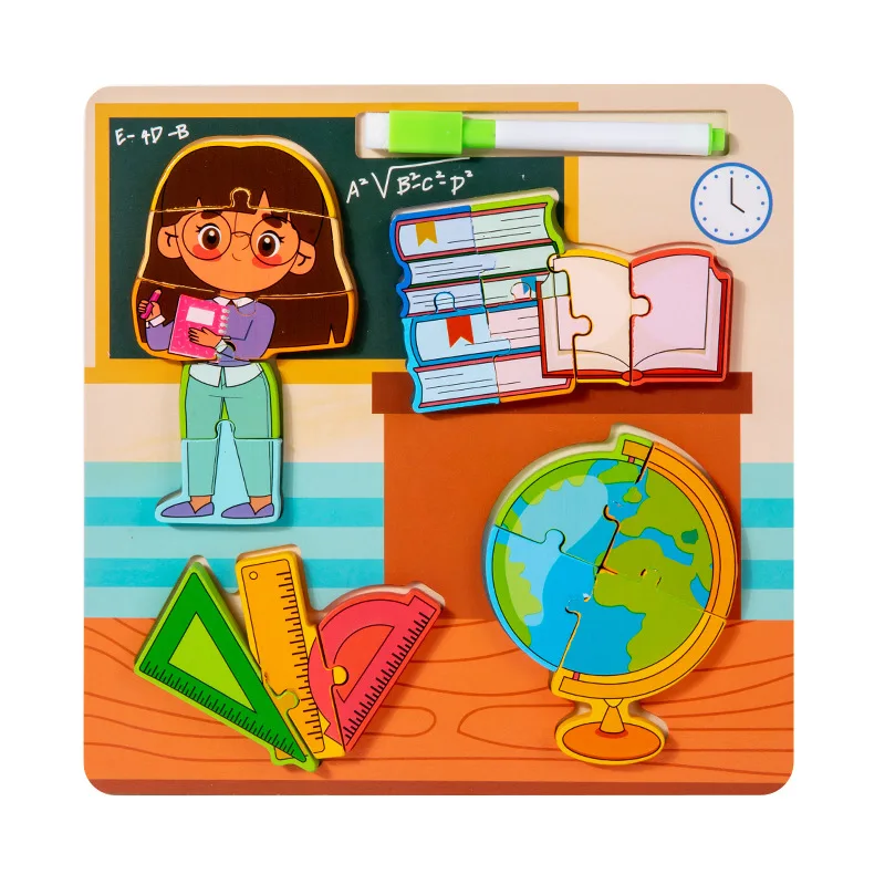 Wooden Occupation Tool 3D Puzzle Toy Children Paintable Drawing Board Montessori Early Educational Toys Fun Game Gifts For Kids