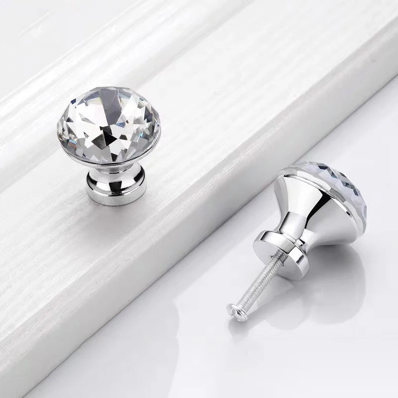 16Pcs Diamond Furniture Door Knobs Crystal Glass Pot Cover Handles 30mm Cabinet Pull Decorative for Dresser Cupboard Wardrobe