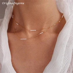 Long Natural Pearl Necklace Gold Choker 14K Gold Filled Handmade Pendants Collier Femme Kolye Collares Boho Jewelry for Women