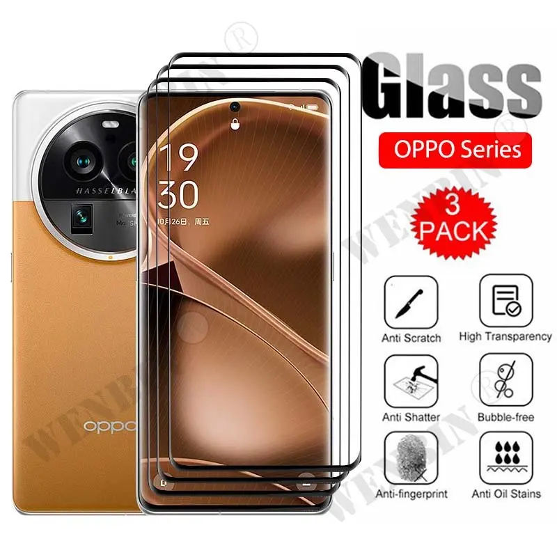 3 Pcs Tempered Glass For OPPO Find X6 X5 Pro Reno 9 Pro A78 A76 A56 A54 A94A96 2023 Full Cover Screen Protector