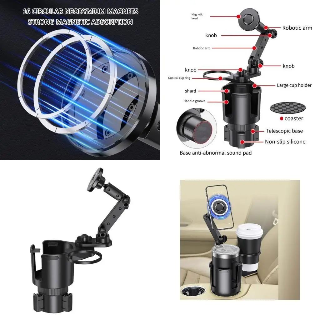 

R53C Car Cup Holder Expander with Phone Mount Double Cup Holder with Phone Holder