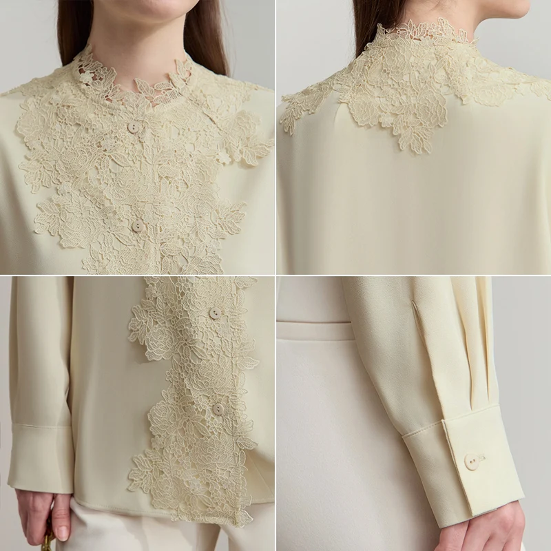 AMII Women's Shirt 2025 Autumn Blouse Lace Splicing Loose Long Sleeve Chiffon Blouse Elegant Ladies Tops Woman Clothing 12543063 - Image 3