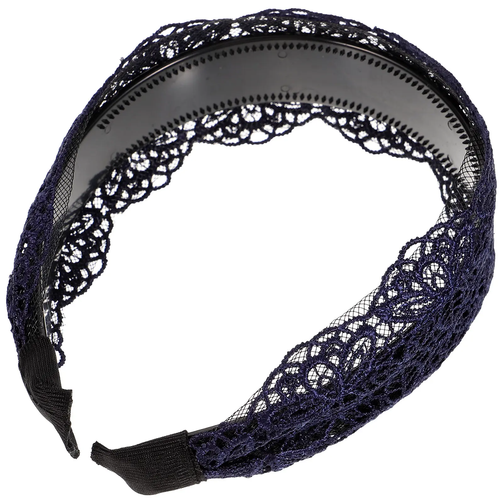 Navy Cloth Hair Hoop with Anti-Slip Teethed Design Elegant Simple Hollow-Out Headband for Women Daily Party Meeting Gift Hair