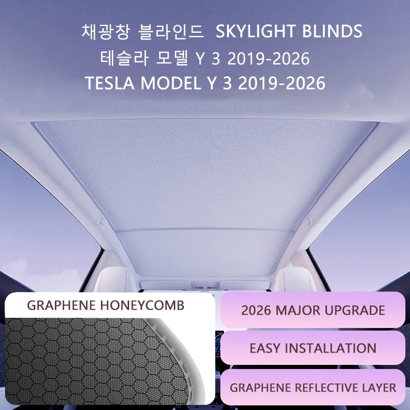 For Tesla Model 3/Y Highland Model Y Juniper 2026 2025 Graphene Glass Roof Sunshade Car Front Rear Sunroof Skylight