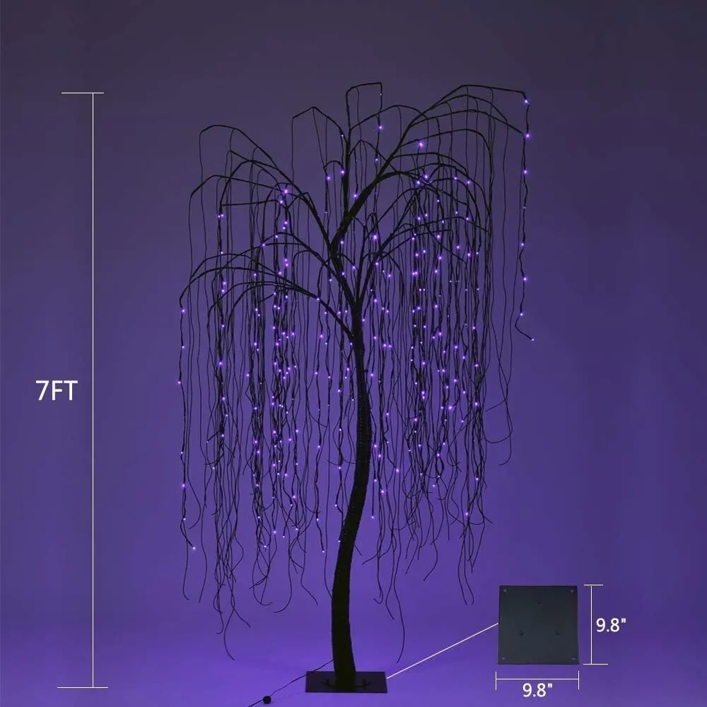 7 Feet Halloween Willow Tree with Spiders, 256 LED Lights for Home, Festival,Nativity, Party, and Christmas Decoratio