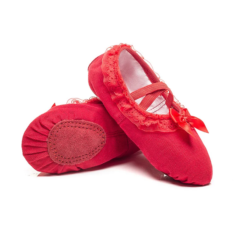 Lace Bow Children's Dance Shoes Soft Soles Performance Ballet Shoes Female Ballet Dance Shoes Woman Flats Ballet Accessories 46