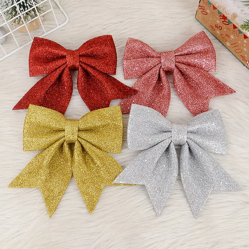 1pc Large Bows Glitter Christmas Ribbon Bow DIY Christmas Tree Ornament Xmas Wreath Hanging Bowknot Pendant New Year Party Decor