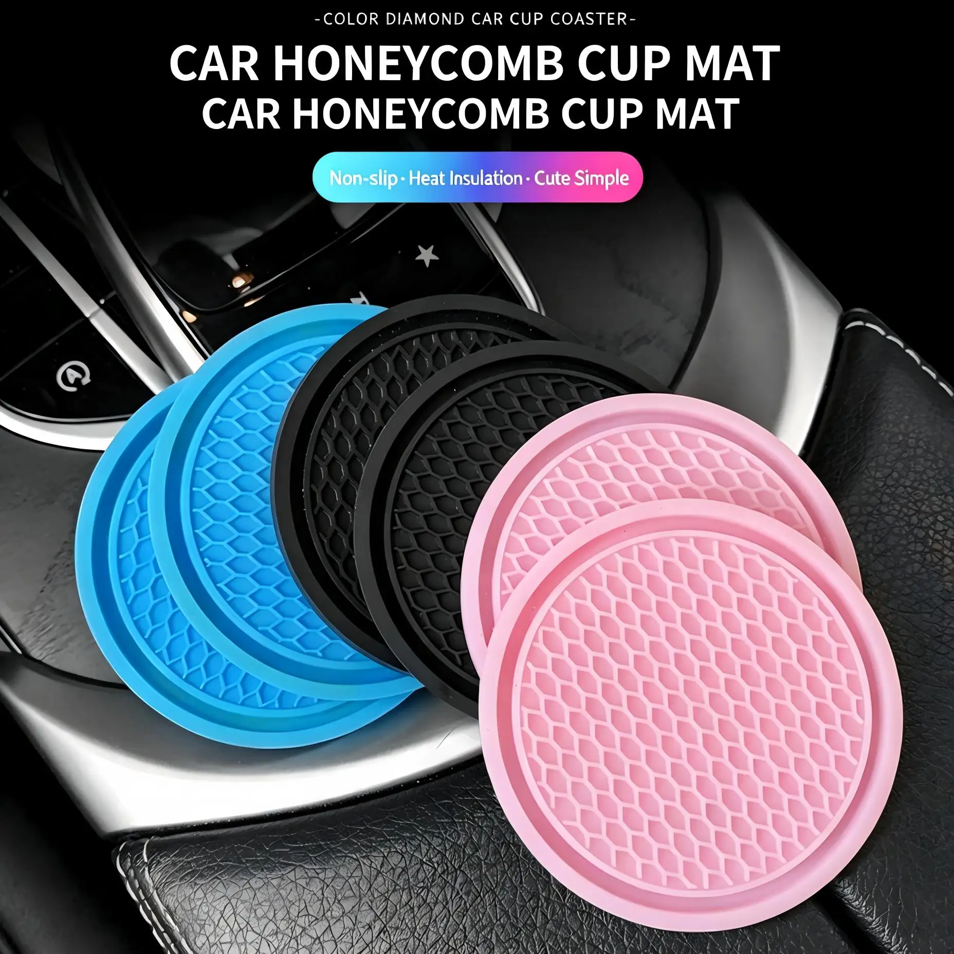 2Pcs Car Coasters PVC Travel Auto Cup Holder Insert Coaster Anti Slip Vehicle Interior Accessories Cup Mats
