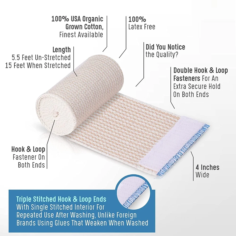 2Rolls Elastic Bandage Wrap - Compression Wrap Bandage for Legs, Ankle,Knee,Tummy,Body,Lymphedema Wraps for Legs Pain,Latex-Free
