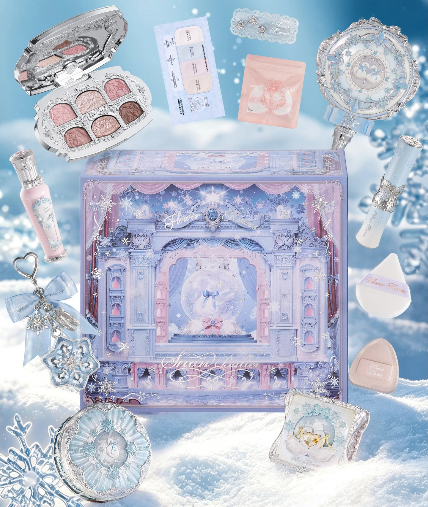 Flower Knows Snow Ballet  Makeup Gift Set Lipstick Blush Setting Powder Starlight Beauty Box Fairy Princess Luxury Cosmetics