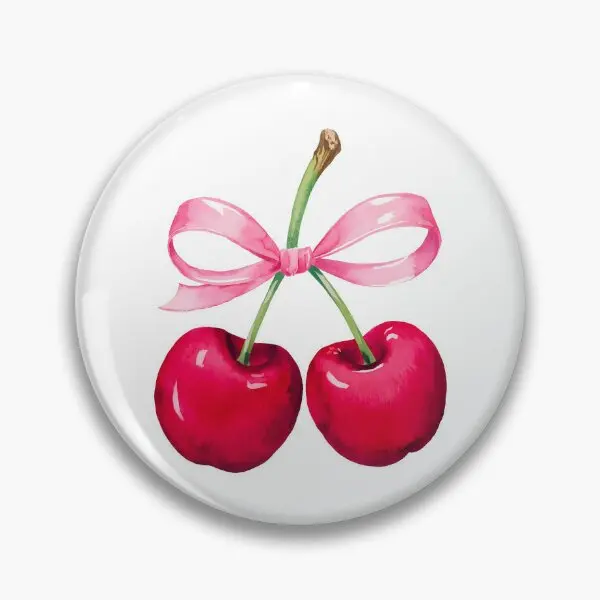 Cherry Pair With K Ribbon  Soft Button Pin Funny Lapel Pin Cute Clothes Metal Collar Gift Lover Creative Cartoon Badge Jewelry