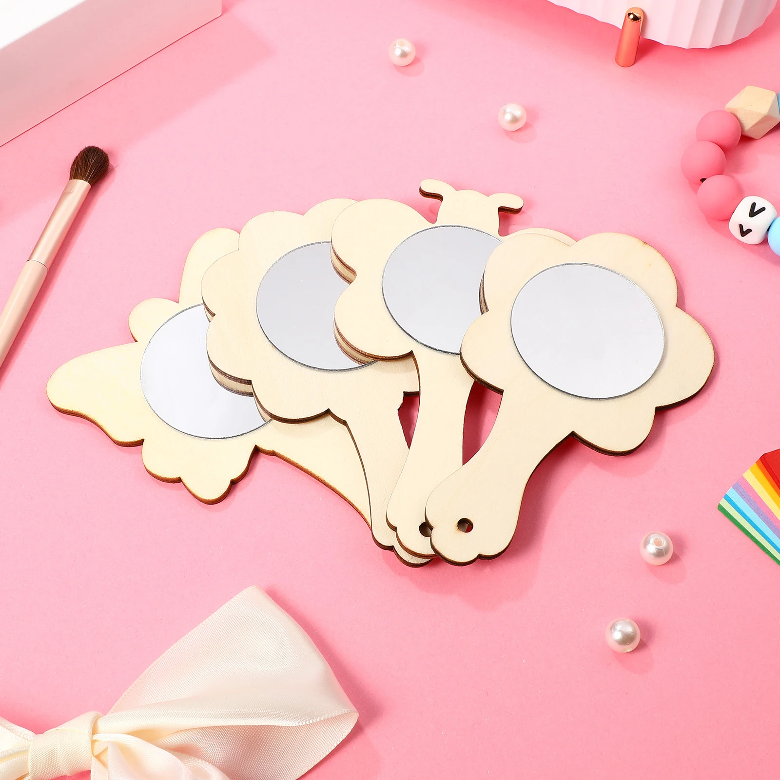 18 pcs Wooden Mini Mirrors Diy Handheld Mirror Craft Wood Mirror Small Unfinished Kids Painting For Children Gifts