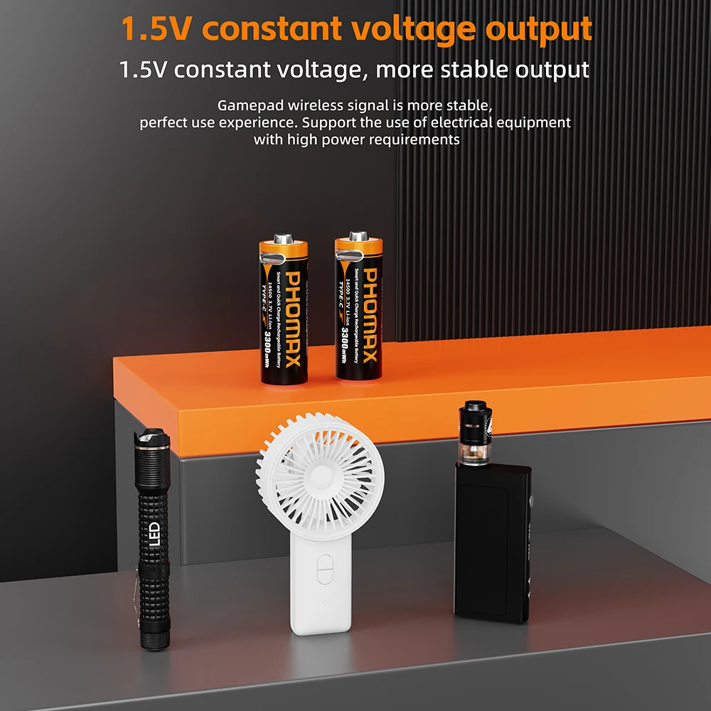 PHOMAX 14500 Lithium Battery 3.7V 3300mWh Rechargeable Batteries With Type-c Cable For Wireless Mouse Electric Toy Flashlight