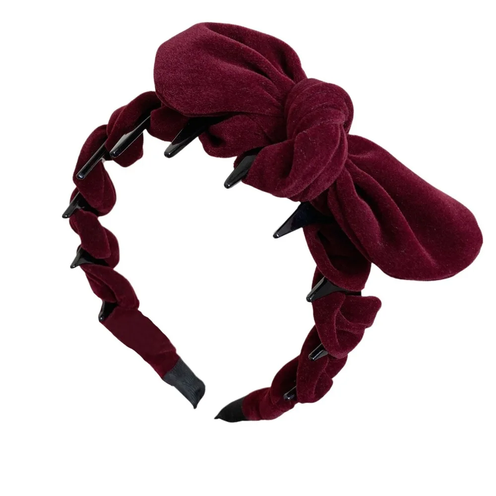 

Винтажная бархатная повязка на голову с бантом, однотонные аксессуары для волос в стиле ретро, нескользящая лента, обруч для волос, укладка волос
