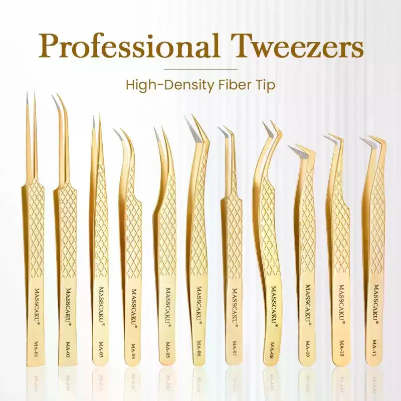 1Pcs Gold Stainless Steel Fiber Tip Lash Pickup Tool Eyelash Extension Tweezers For Volume Fans Classic Lash Isolation