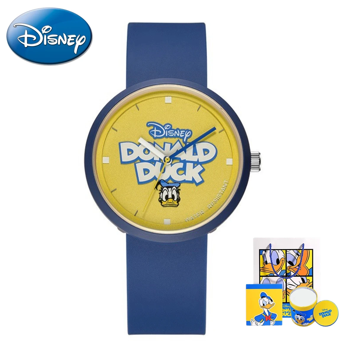 

Disney Gift With Box Donald Duck Cartoon Simple Quartz Watch Calendar Resin Band Student Cute Kids Clock Relogio Masculino