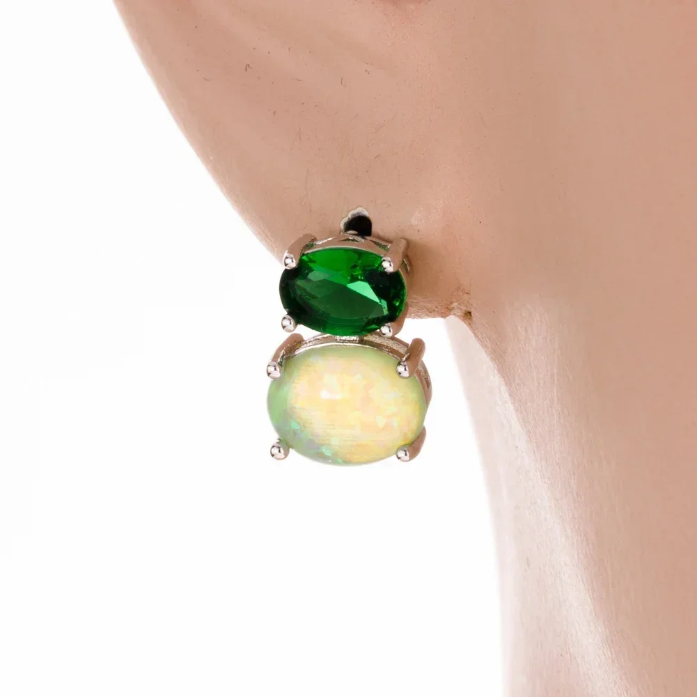 KONGMOON 5x7 الأخضر تشيكوسلوفاكيا 7x9 البيضاوي الكيوي الأخضر النار أوبال كابوشون مجوهرات للنساء ثقب وأقراط