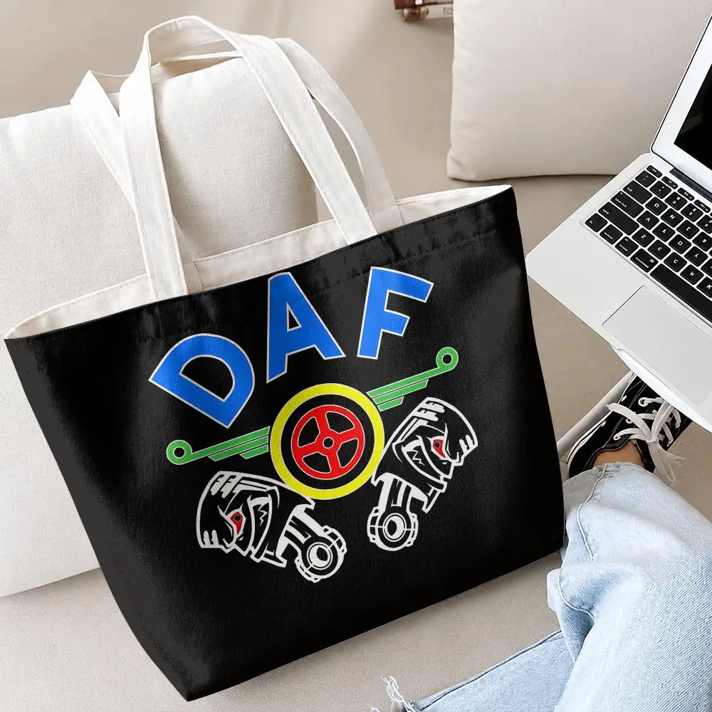 Rugged D-DAF Truck Logo Storage Bags 2-Piece Set Double-Sided Printed Canvas Shoulder Tote Bags with Zipper for Shopping