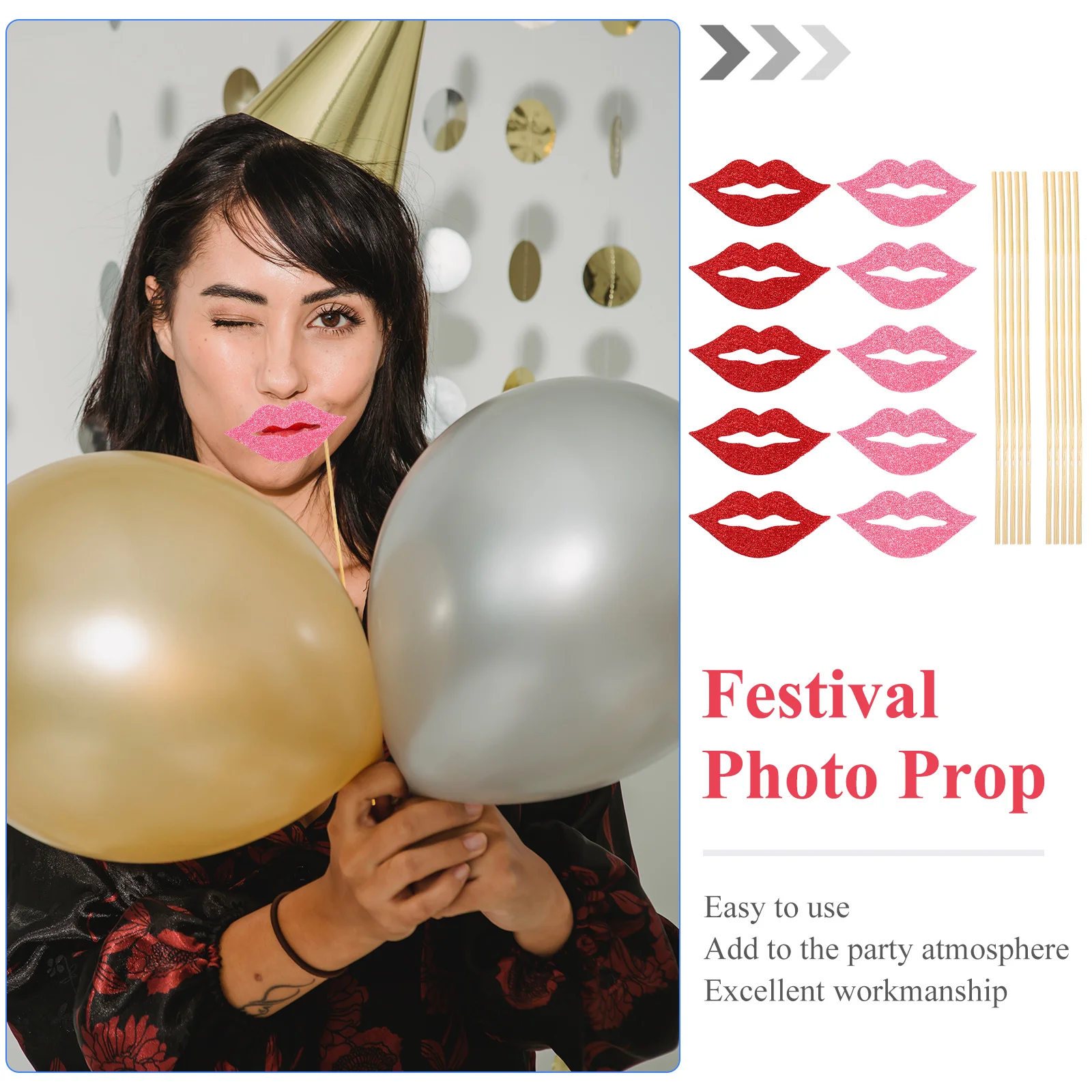 

40Pcs Funny Red Lips Props Premium Paper Photo Booth Accessories for Party Gathering Festival Lighting Up Atmosphere Easily Held