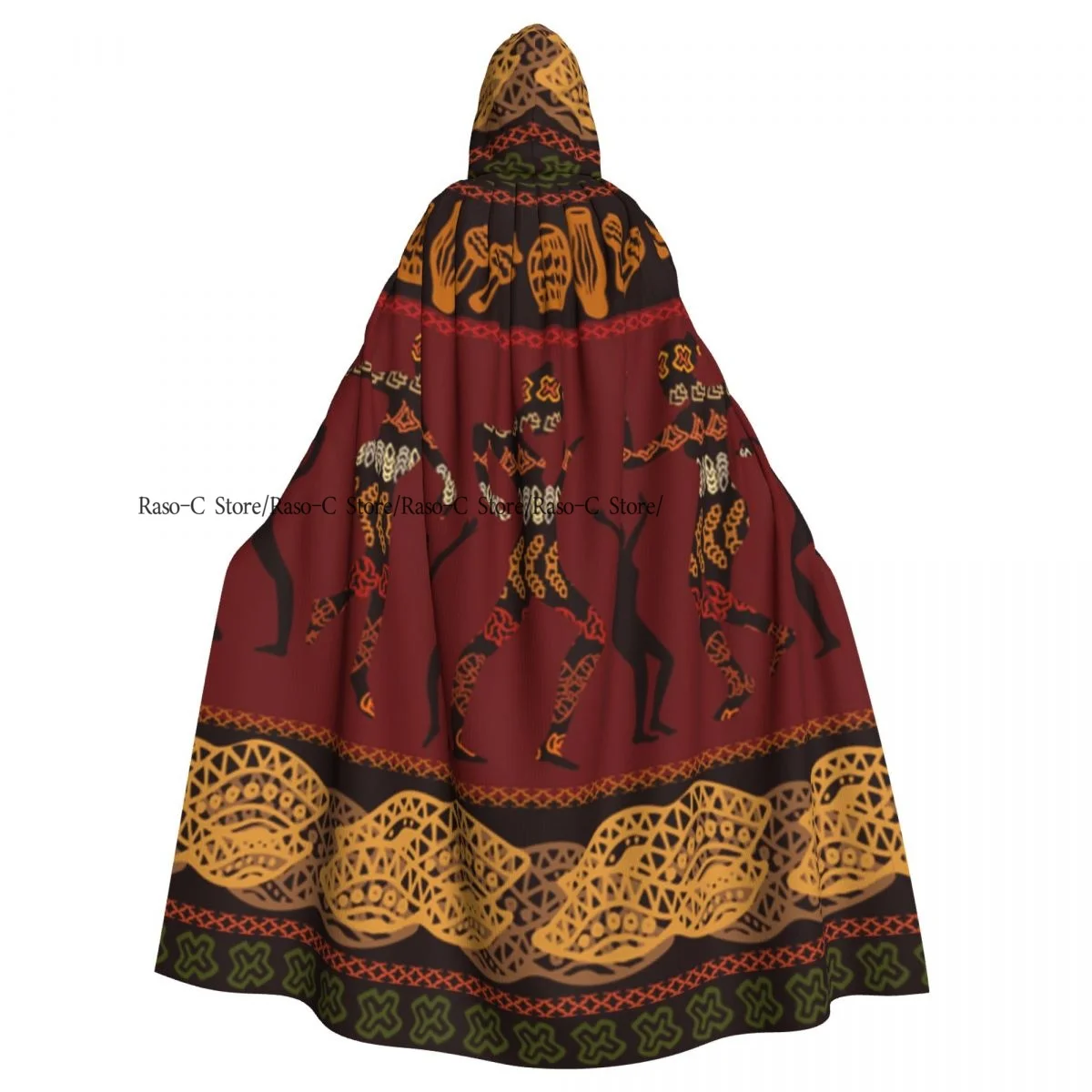 Unisex Witch Party Reversible Hooded Adult Vampires Cape Cloak Dancing People Ethnic African Art