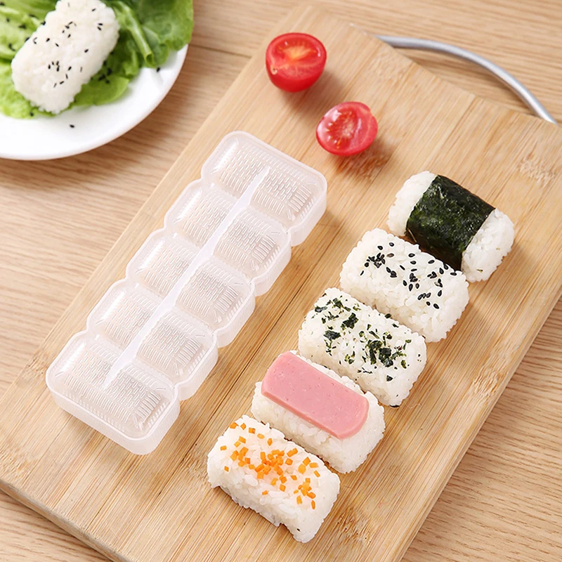 5 Pcs Rice Ball Mold Mini Square Sushi Set Non-stick Pressure Storage Box Lunch Tool DIY Home Kitchen Clear Onigiri Molds