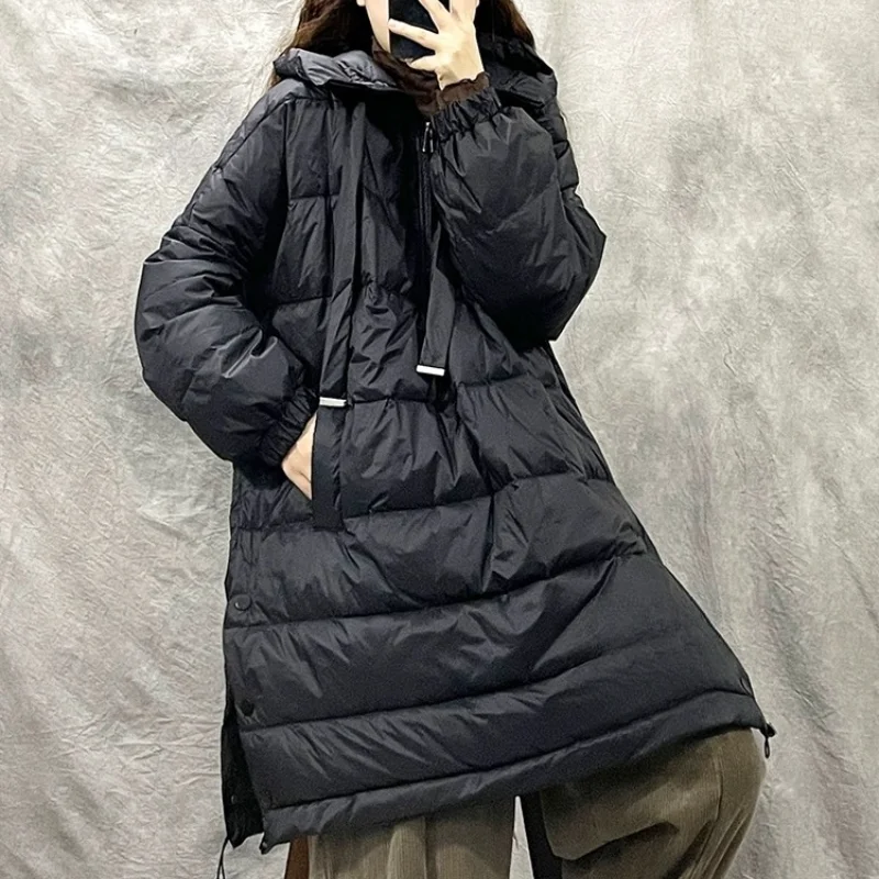 

Loose Puffer Coats Hooded Jackets for Women Pullover Casual Down Jacket Commuting Retro Literary Parka Mid-length Coats Down