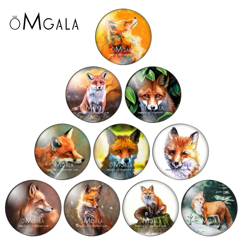 Cartoon piękne obrazy lisa 10 sztuk mieszane 10mm/12mm/16mm/18mm/25mm okrągłe zdjęcie szkło cabochon demo płaskie powrót dokonywanie ustaleń