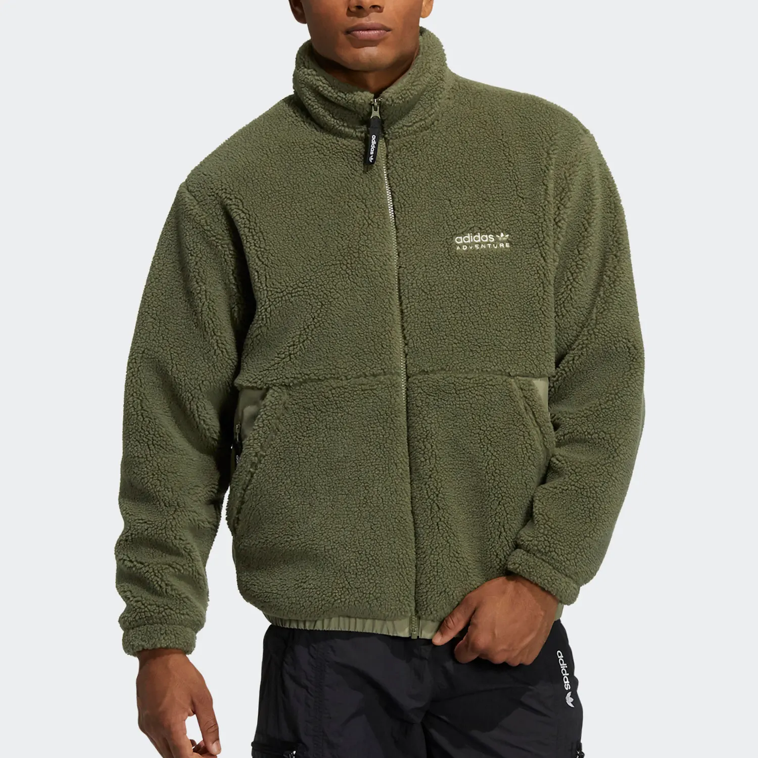 Adidas genuine genuine Three Stripes Men's Retro Patch Sherpa Fleece Jacket HC0365
