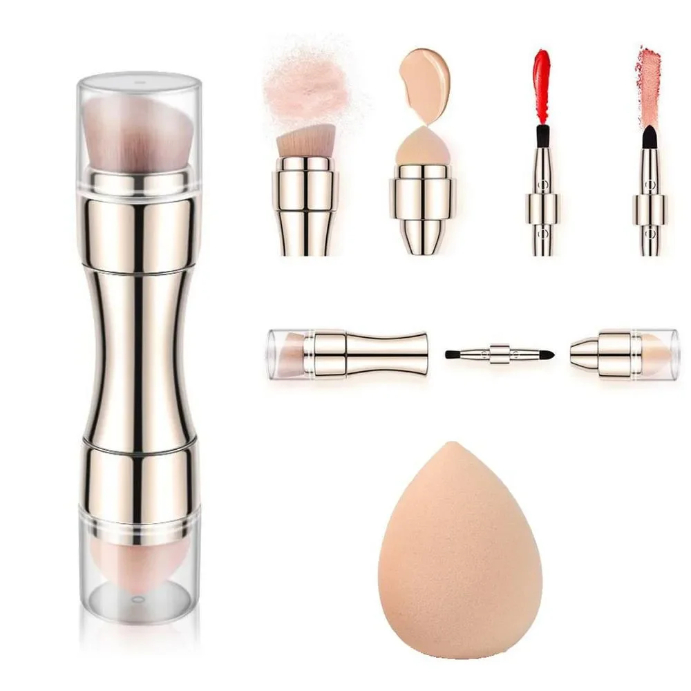 Brochas de maquillaje 4 en 1 para base, sombra de cejas, corrector, delineador de ojos, cepillo en polvo, herramientas cosméticas faciales retráctiles, cuidado Facial