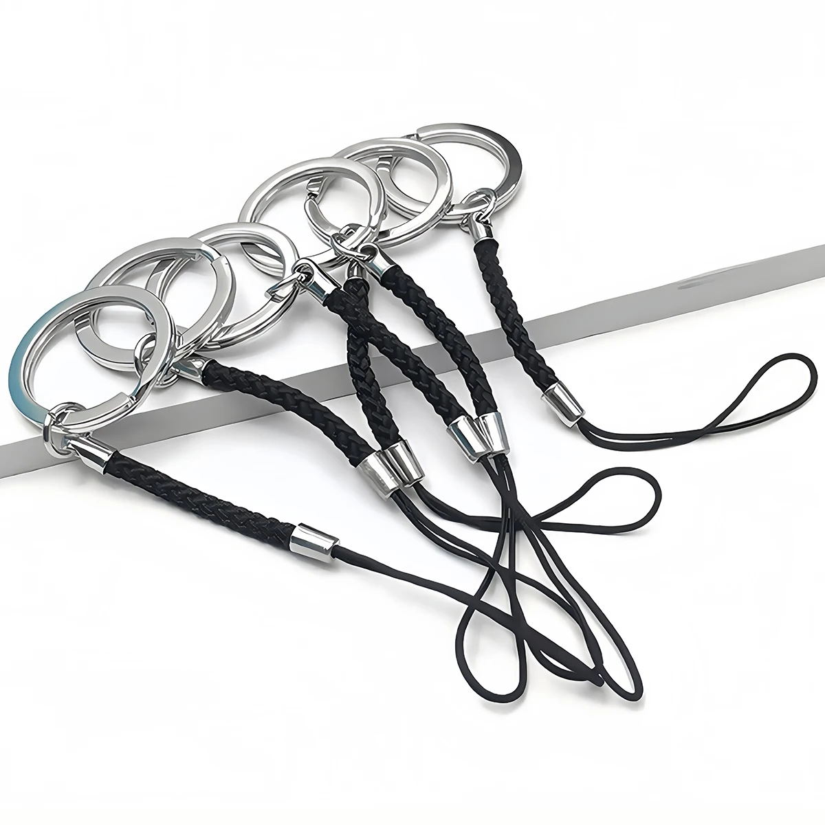 10-20 Stück Schlüsselanhänger-Seil mit 25mm Schlüsselring, Lanyard-Kordel, Nylon-Geflechtband, Schlüsselring für DIY-Schlüsselanhänger, Anhänger, Bastelarbeiten, Schmuckherstellung – Detail 2