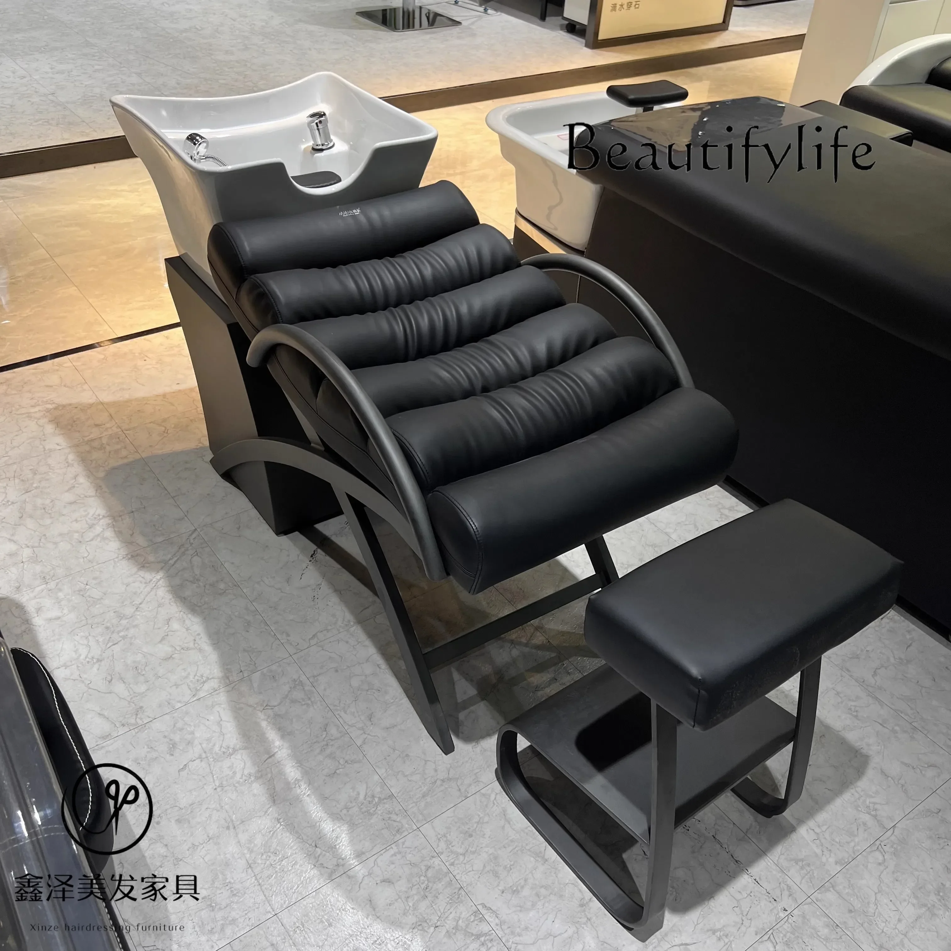 X New Ceramic Basin Barber Shop Special Shampoo Bed Semi-reclining Multi-functional Flushing Bed