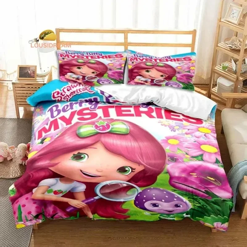 3D Print Strawberry Cartoon Shortcake Bedding Set Boys Girls Twin Queen King Size Duvet Cover Pillowcase Bed boys Adult Bedroom