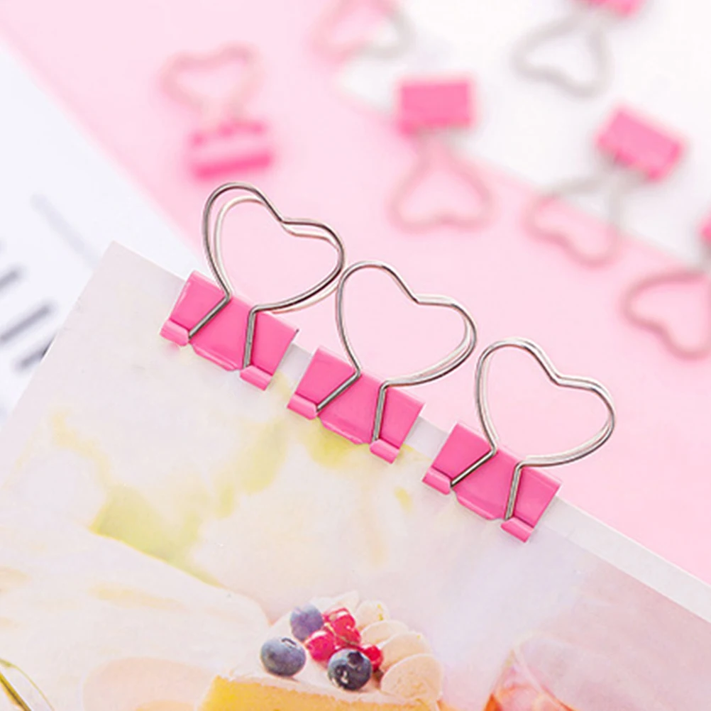 

30pcs Pink Love Shaped Binder Clips Mini Metal Paper Clamps For Office Home School Files Organization Long Tail Design Reusable