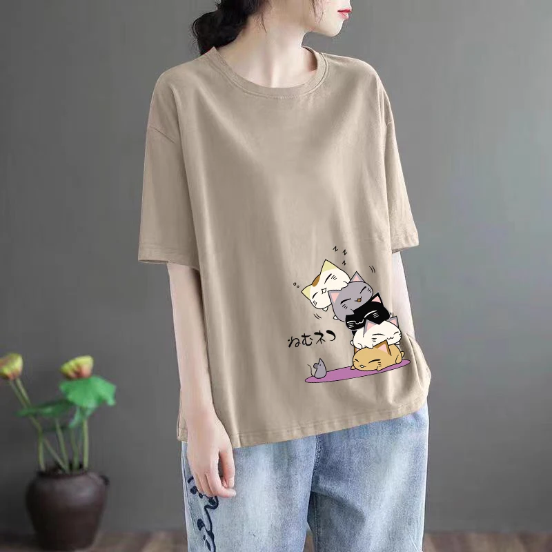 

Fashionable Short Sleeve Printed T-Shirt Women's Base Shirt Casual Loose Fit Summer Top for Middle-Aged And Elderly Ladies