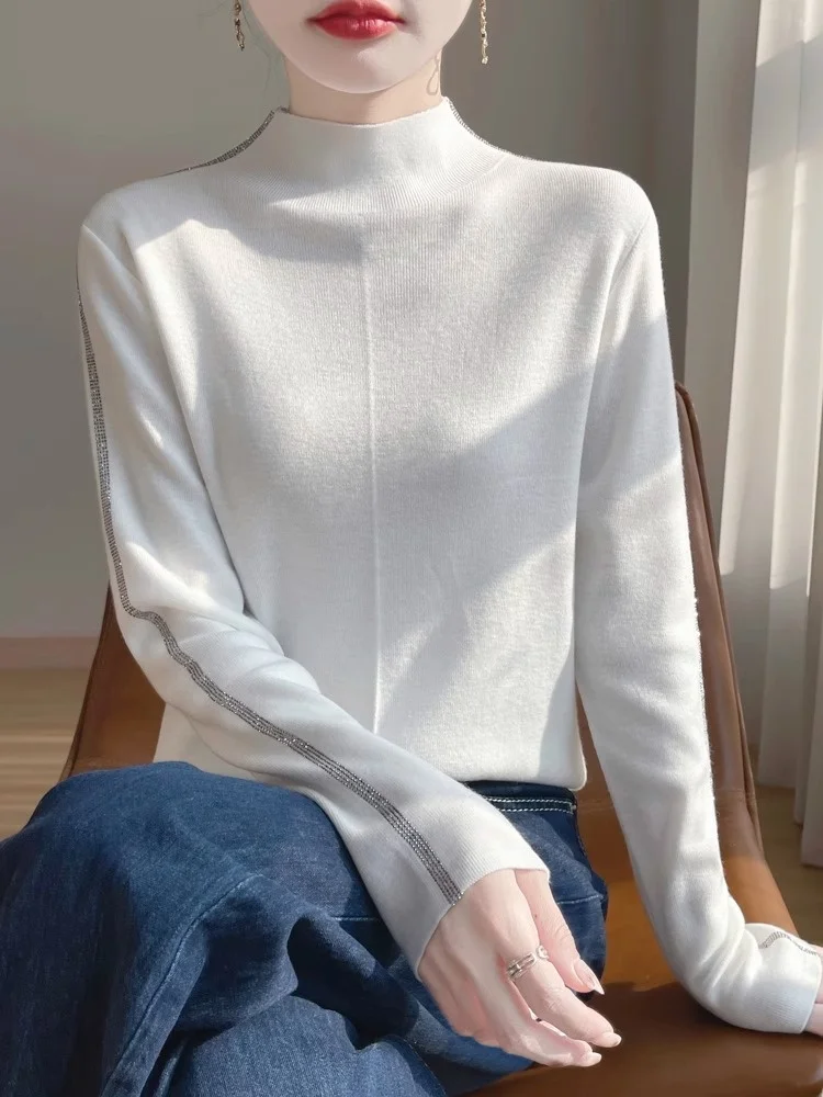 Spring Large Size Women's Knitted Wool Sweater f High Collar Inner Wear Base Layer Faionable New Sle Padded Jaet